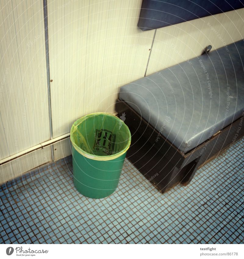 still life with/in bucket Synthetic leather Smoking Ferry Table Watercraft Drop anchor Interior shot Seventies The eighties Wall (building) Laminate Gray Brown