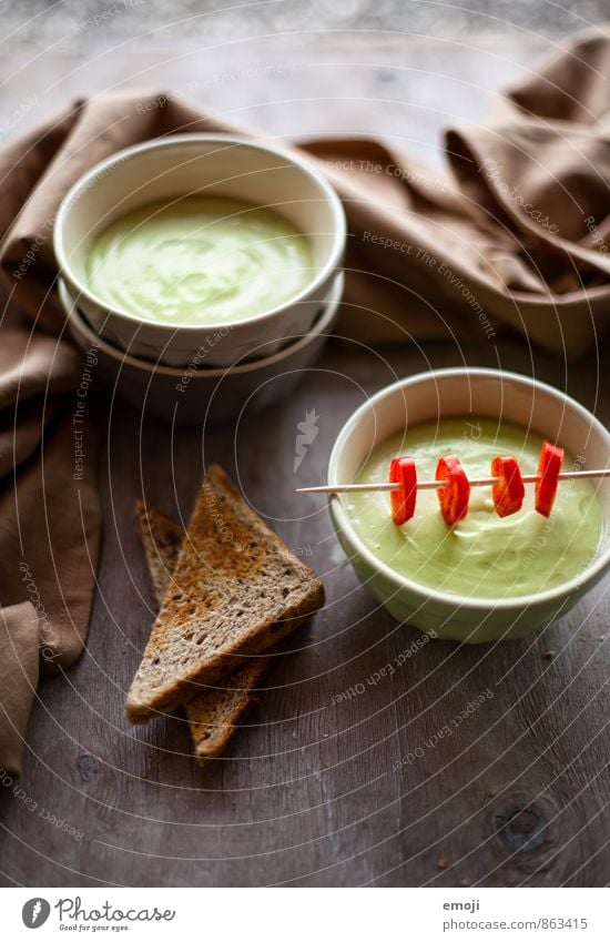 cold avocado soup Vegetable Bread Soup Stew Nutrition Organic produce Vegetarian diet Diet Bowl Fresh Healthy Delicious Green Avocado Colour photo Interior shot