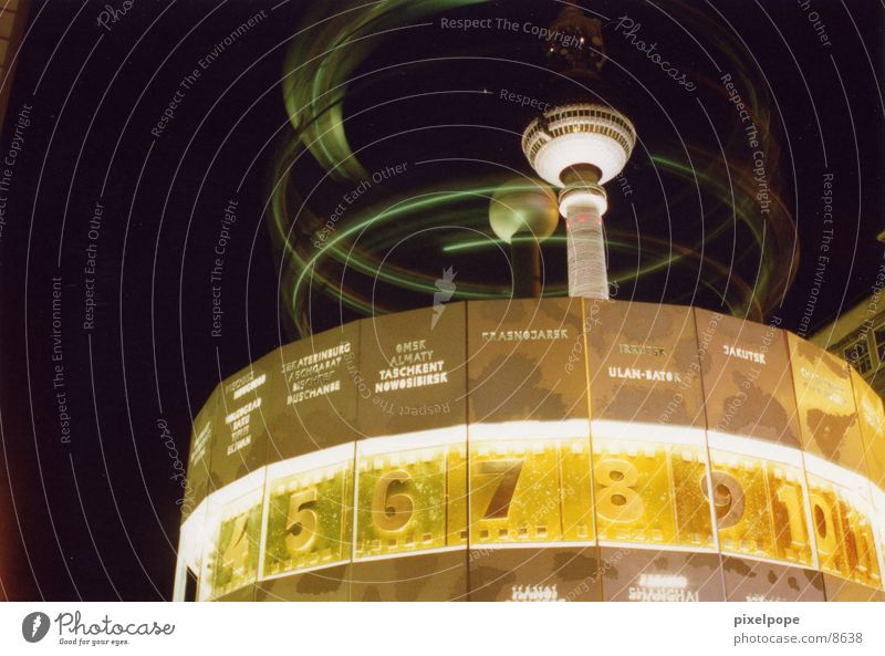 alex@night Alexanderplatz World time clock Clock Night Places Long exposure Architecture Berlin Berlin TV Tower