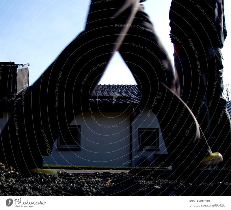 walking Going Stand Summer Footwear Window House (Residential Structure) Stagnating Gravel Worm's-eye view To go for a walk Stay Yellow Rubber boots