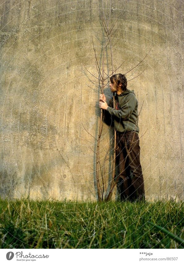 my friend, the tree Pester Wall (barrier) Self portrait Love of nature Grass Green Duel Habitat Rescue Environment Dearest Death Absurdity Funster Tree trunk