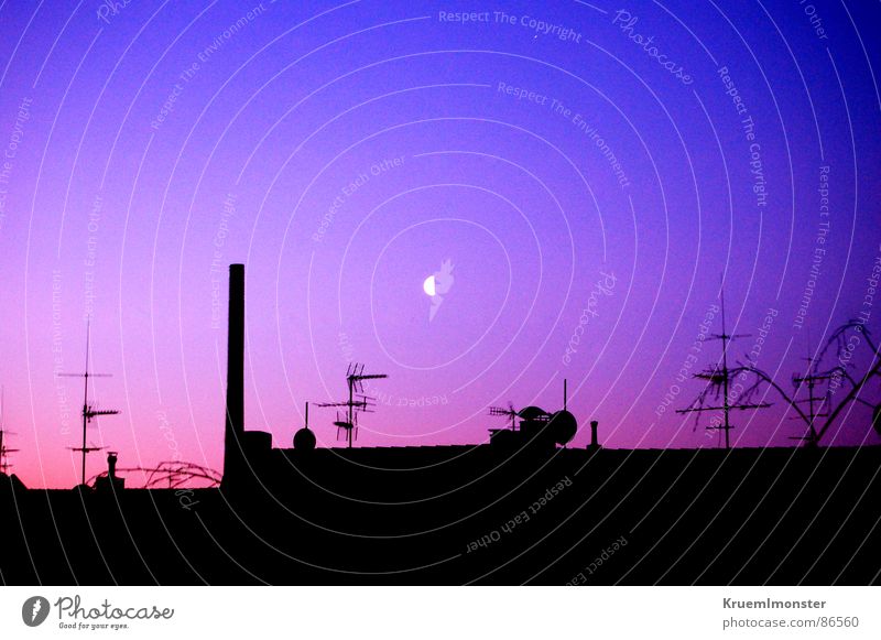 Seventh heaven? View from a window Sky Light Morning Moonlight Roof Factory Industrial district Industrial Photography Red Red sky Blue sky Antenna Beautiful