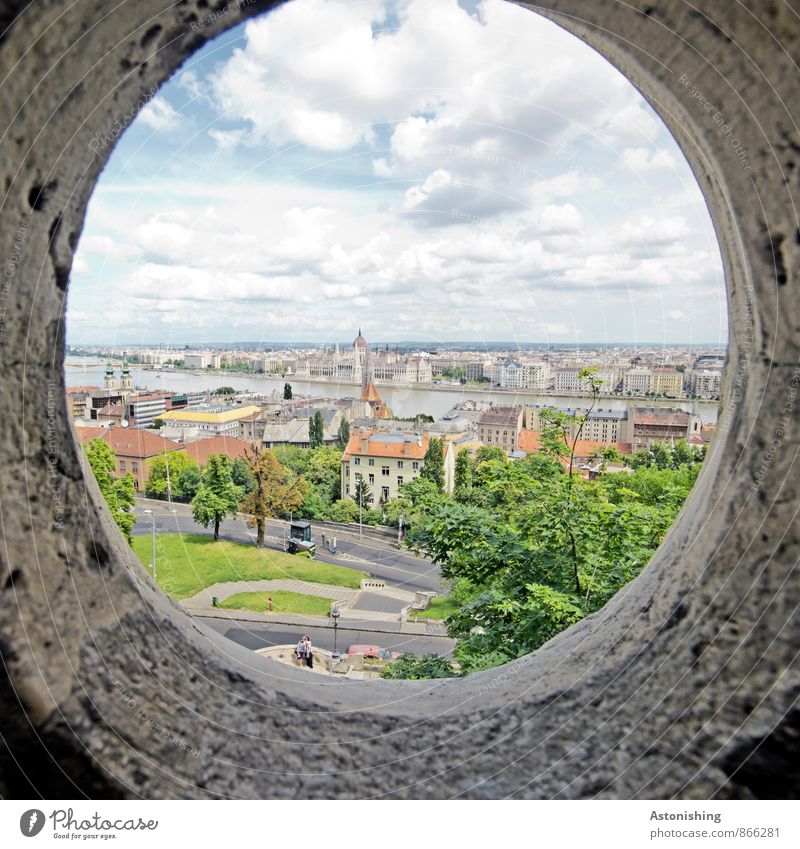 Hole in Budapest Environment Nature Landscape Sky Clouds Horizon Plant Tree River bank Danube Hungary Town Capital city Outskirts House (Residential Structure)