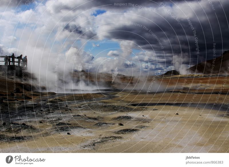 ICELAND / Námafjall - mud pots Energy industry Renewable energy Environment Nature Landscape Plant Elements Earth Sand Fire Water Sky Clouds Summer