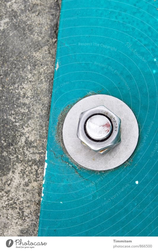 Halt.bar Screw Nut Circle Line Concrete Metal Esthetic Simple Firm Clean Gray Turquoise Silver Colour photo Exterior shot Deserted Copy Space top