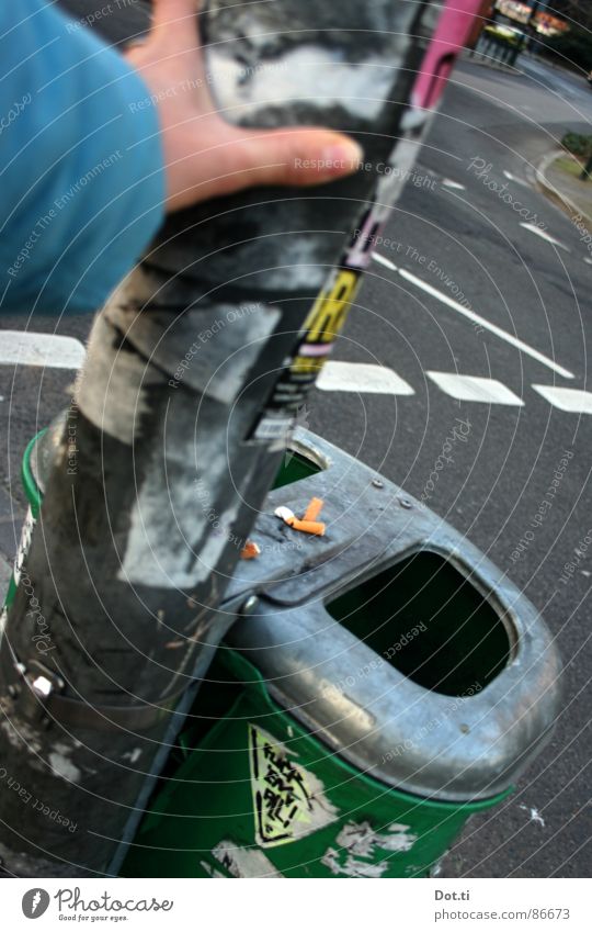 Take a break. Trash container Cigarette Butt Section of image Detail Hand Wait Street crossing Public traffic light mast Crossroads Traffic infrastructure