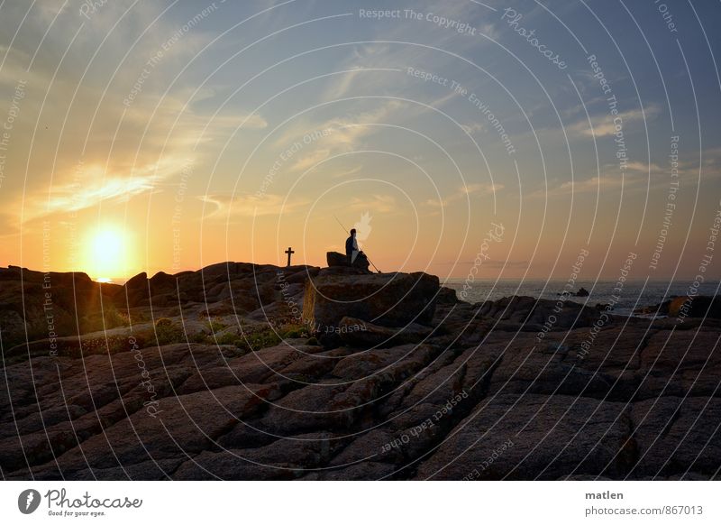 Costa da Morte Masculine Young man Youth (Young adults) 1 Human being Landscape Sky Clouds Horizon Sunrise Sunset Summer Weather Beautiful weather Rock Coast