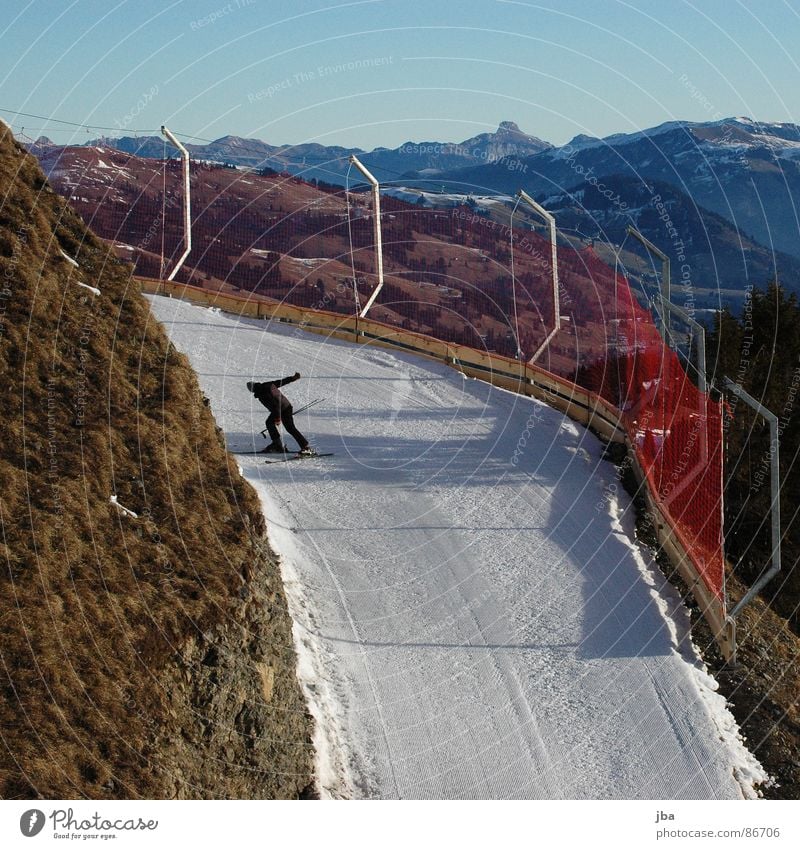 Deep snow? Slope Grass Skier Stick Morning Beautiful Winter sports Doomed snowway Snow Ski run Lanes & trails too warm Net Catching net Protection Vantage point