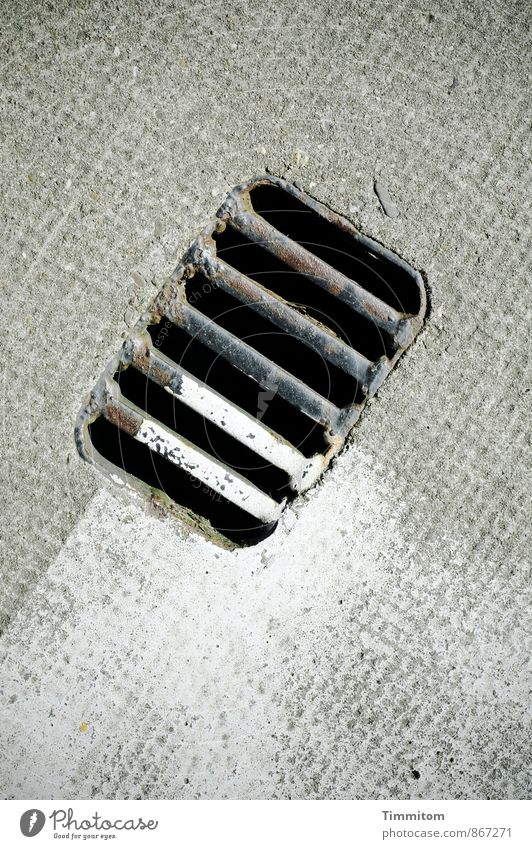 Same Old Story! Floor covering Drainage Grating Colour Rectangle Concrete Metal Line Wait Esthetic Simple Gray Black White Emotions Dry Colour photo