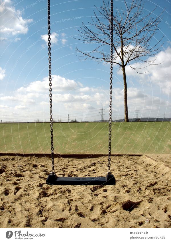 LOST CHILDHOOD Children's game Swing Sandpit Loneliness Ghostly Doomed Desolate Weigh Clouds Stagger Badlands Emotions Leisure and hobbies Peace catch up Joy