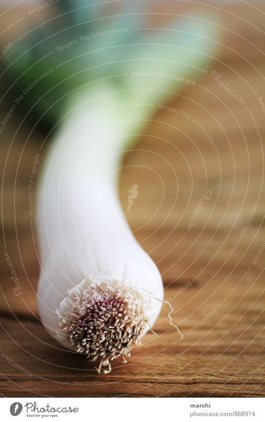 exhausted Food Nutrition Eating Organic produce Vegetarian diet Diet Green White Leek vegetable Wooden table Healthy Eating Colour photo Interior shot Close-up