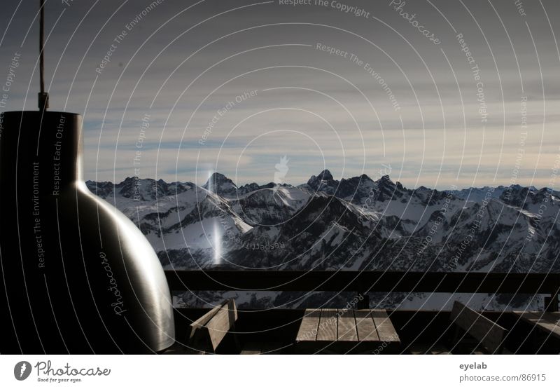 Illumination beyond 2000 m a.s.l. Observe Peak Platform Air speed meter Vantage point Top terminal Winter sports Weather Cold Freeze Table Bench Electricity