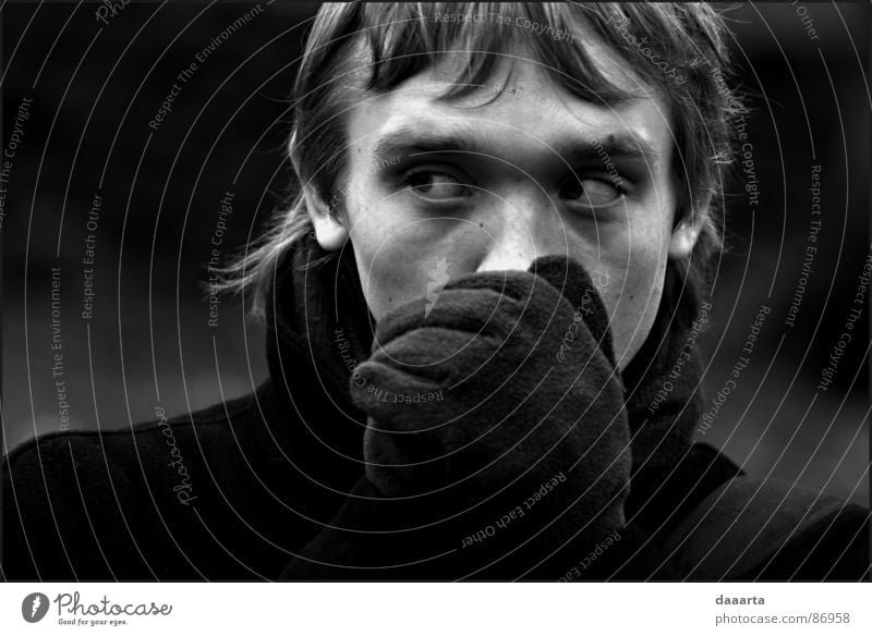 " Riga Trust bw autumn man face emotions gloves eyes cold Exterior shot