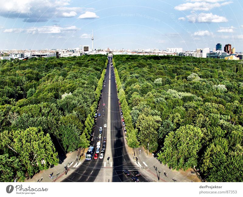 The long shadow Seat of government Victory column Summer Asphalt Berlin zoo Forest Green Zoo Capital city Downtown Traffic infrastructure Shadow Darken