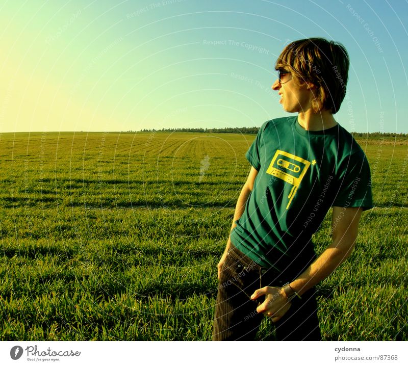 EI-CATCHER Meadow Grass Green Style Sunset Posture Blade of grass Tape cassette Sunglasses Pornography Behavior Emotions Human being unabashed etiquette