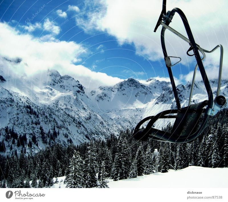 lifted... Exclamation mark Allgäu 5 Sun Fog Clouds Peak Tree Forest Chair lift Sofa March Sports Playing Ju Hu fellhorn obersdorf Kempten in other respects