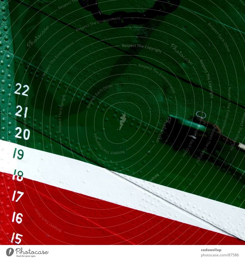 15/22 Steel plate Red Green Digits and numbers Diagonal Harbour Historic sheet steel hull hot rivet boat skin hot-rivet white measure