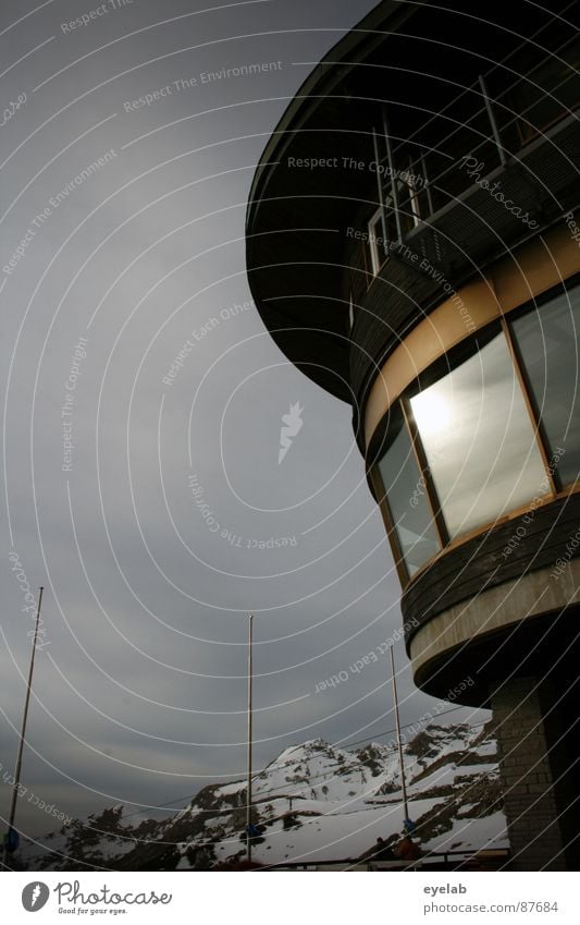 Architectural flatulence (Vol.2) Round construction Vantage point Nebelhorn Tea with schnaps Railing Platform Peak Allgäu Winter vacation Winter sports Window