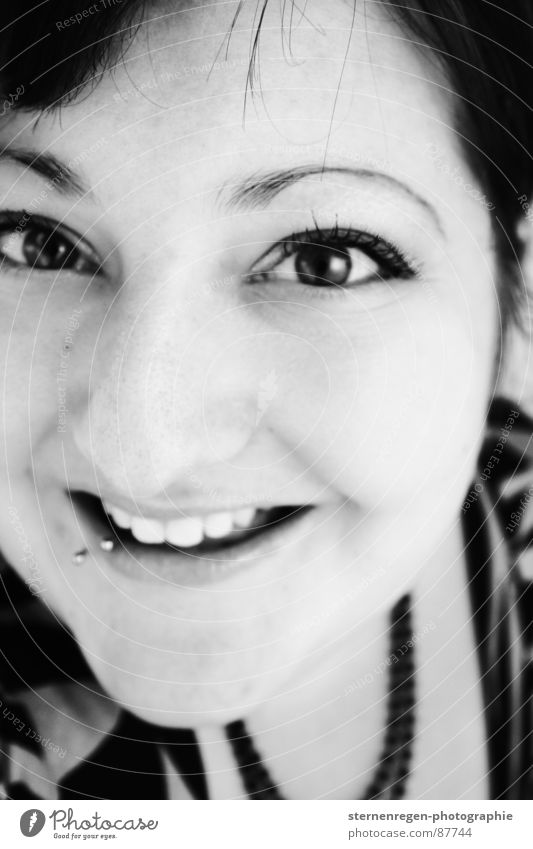 b/w 2 Portrait photograph Woman Piercing Black & white photo Laughter teenage 20-25 Emancipation