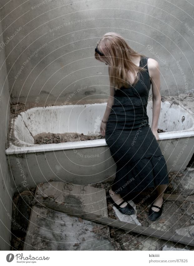 broken Bathtub Broken Blonde Dirty Grief Boredom Derelict black dress Destruction