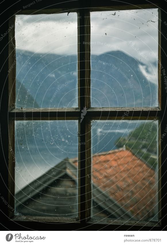 prospect Living or residing Flat (apartment) House (Residential Structure) Landscape Mountain Fjord Window Looking View from a window Vantage point Norway Old