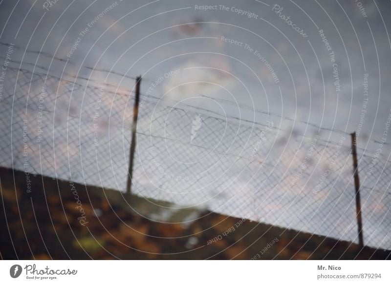 Sky over Cologne | UT Köln Environment Water Industrial plant Dark Fence Wall (barrier) Puddle Reflection Fence post Safety Border Rainwater Barrier Autumn