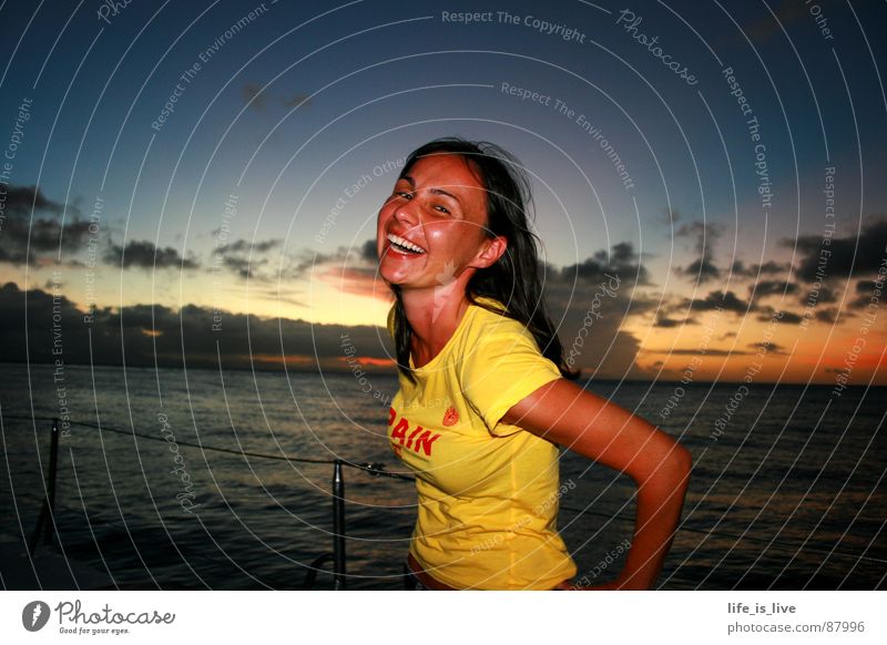 ...you make me laugh! Sailing trip Sunset Ocean Good mood Australia Uniqueness Laughter Joy Vacation & Travel Sailing ship Joie de vivre (Vitality) Woman