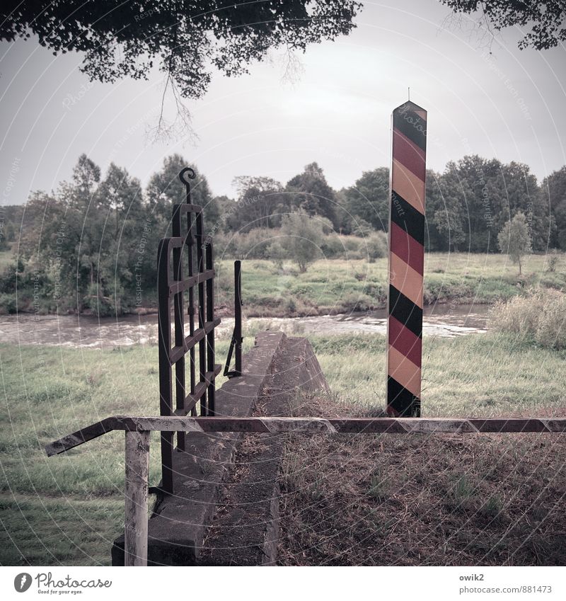 border area Environment Nature Landscape Plant Water Sky Clouds Horizon Beautiful weather Tree Grass Bushes federal border Poland Boundary post border posts