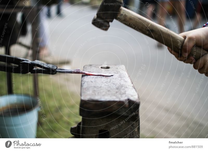 Mr Smith Craft (trade) Hammer Anvil Metal Strong Power Determination Incandescent Colour photo Subdued colour Close-up Shallow depth of field