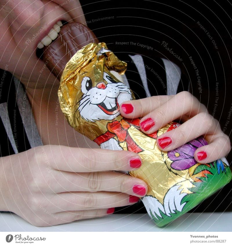 Easter shasha Chocolate Lips Stripe Fingernail Red Nail polish Avaricious Sin Chocolate easter rabbit Spring Style Funny Easter Bunny Nutrition Bite bite into