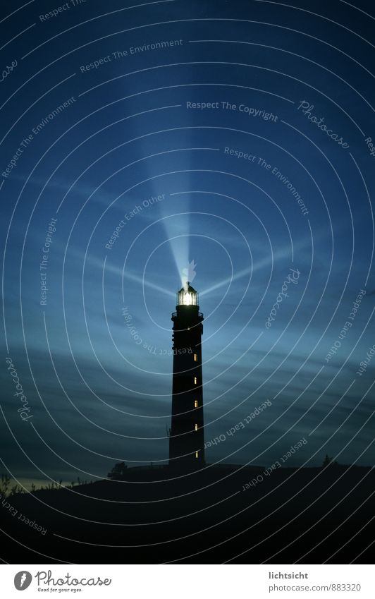 nightlight Landscape Sky Night sky Horizon Coast North Sea Ocean Island Lighthouse Tourist Attraction Landmark Navigation Illuminate Blue Radial Lighting Beacon