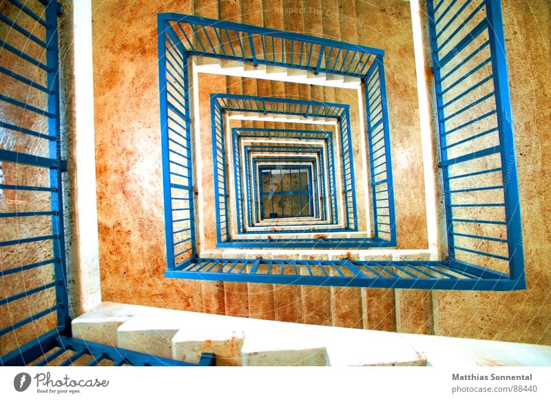 View into the depth Staircase (Hallway) White Concentrate Contrast Stairs Deep Room Blue Orange