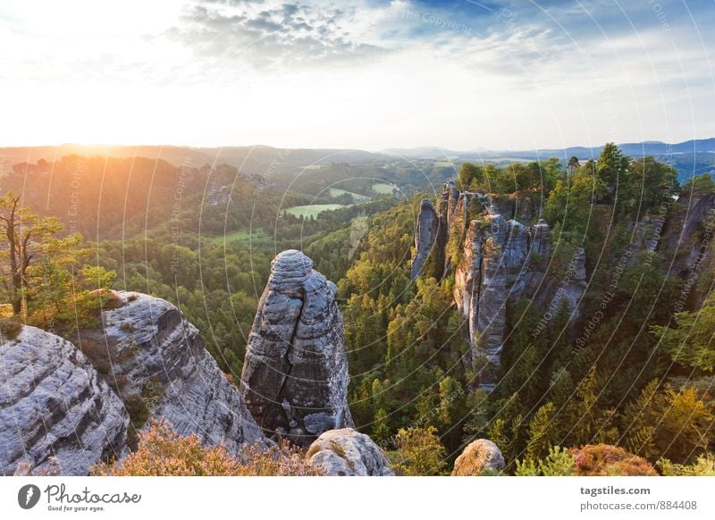 NATURE II Elbsandstone mountains Sunrise Rock Mountain Dresden rathen Saxony Vantage point Attraction Tourism Tourist Attraction Vacation & Travel Relaxation