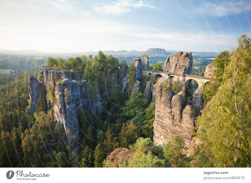 Good morning! Good morning! Bastei Elbsandstone mountains Sunrise Bridge Rock Mountain Dresden rathen Saxony Vantage point Attraction Tourism Tourist Attraction