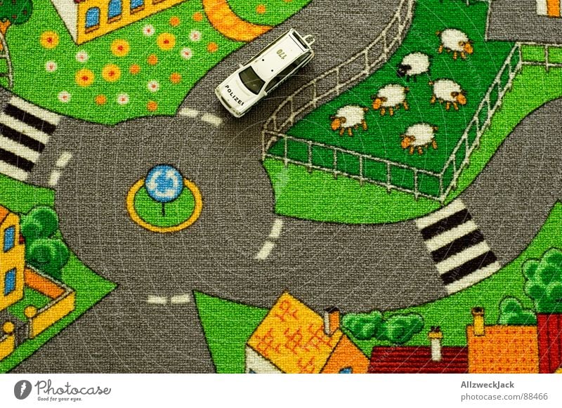 on patrol Police car Traffic circle Road traffic Urban traffic regulations Sheep Flock Village Bird's-eye view Conspiracy Giddy Kindergarten Play mat Carpet