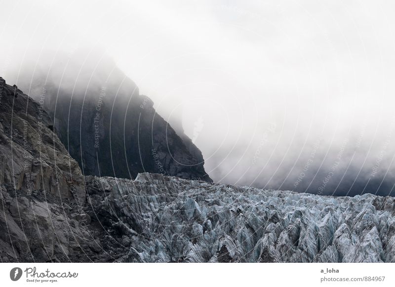 Frozen World Environment Nature Landscape Elements Air Water Sky Autumn Climate Climate change Bad weather Fog Ice Frost Rock Alps Mountain Peak Glacier