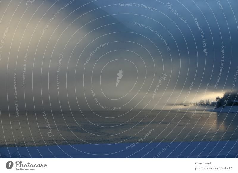 fog against sun Fog Lake Achensee Cold Moody Boathouse Calm Light Winter Sun Snow Ice Morning Shadow