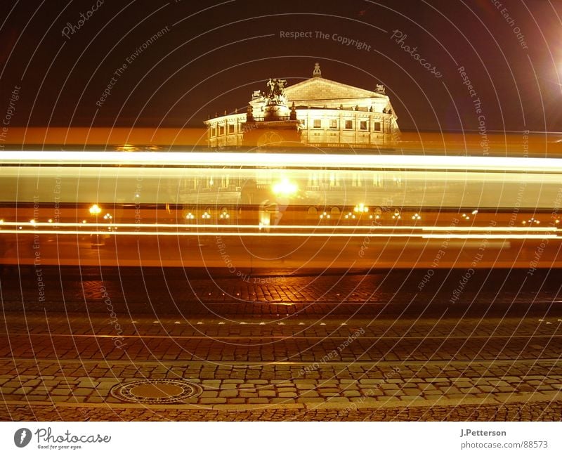 crossed paths Semper Opera Tram Dresden Night Light Speed Dark Historic Night life Time Snapshot Break Long exposure Exterior shot Architecture Landmark