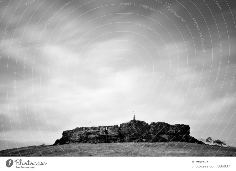 Gegenstein I Destination Landscape Sky Clouds Summer Rock Mountain pre-resin Crucifix Peak cross Dark Gray Black Rock formation Harz Horizon Clouds in the sky