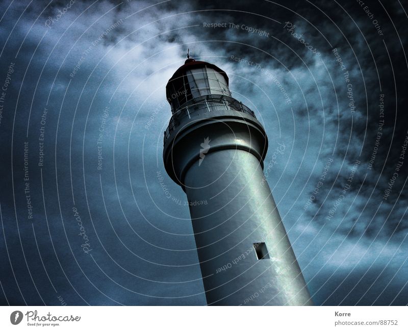 The Tower at the Sea II Colour photo Exterior shot Close-up Experimental Abstract Deserted Copy Space left Night Worm's-eye view Calm Ocean Clouds Moon Lake