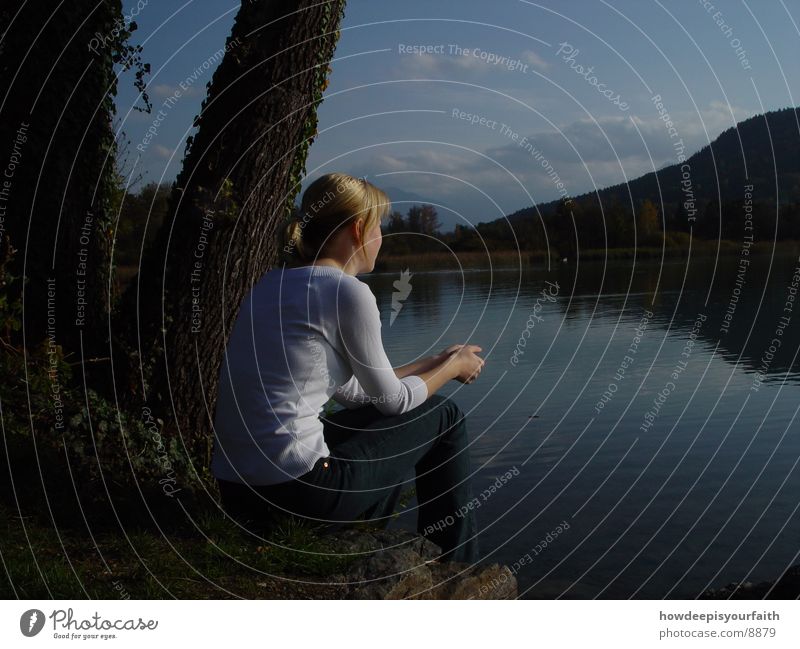 lake view Lake Woman Thought Think Reflection Mountain Coast