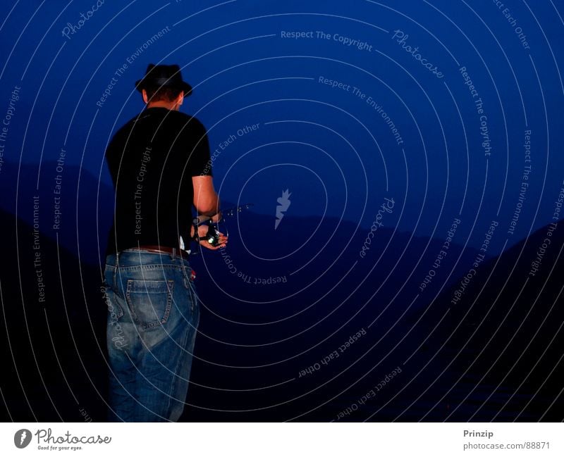 fisherman Fishing rod Fishing (Angle) Lake Twilight Fisherman Canton Tessin Nature alain hofer