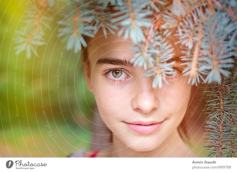 Portrait - Hidden - Fir needles Lifestyle Beautiful Healthy Harmonious Contentment Feminine Woman Adults Youth (Young adults) Head Eyes 1 Human being