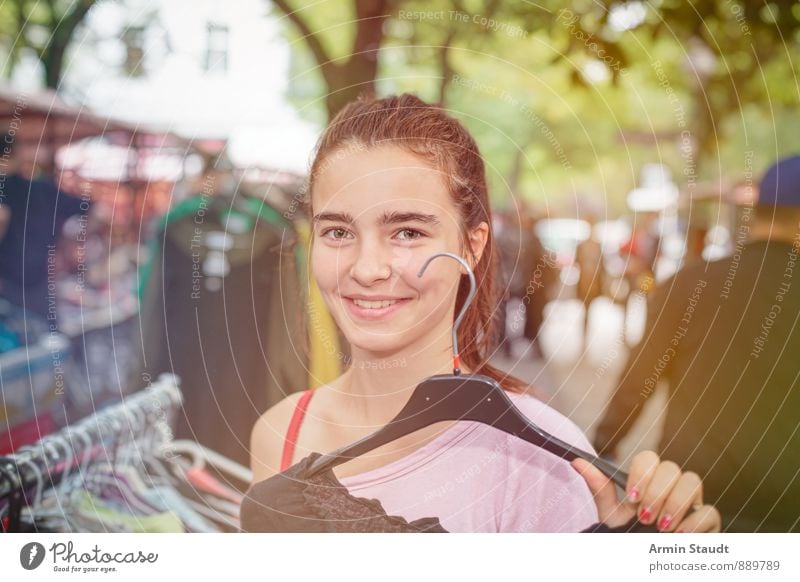 clothes purchase Lifestyle Shopping Joy Human being Feminine Youth (Young adults) Hand 1 13 - 18 years Child Kreuzberg Pedestrian precinct Populated Hanger