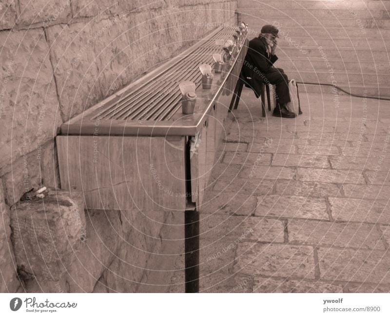 old man in Jerusalem Senior citizen Man West Jerusalem Israel Human being Male senior Well Drinking water Sit Colour photo 1