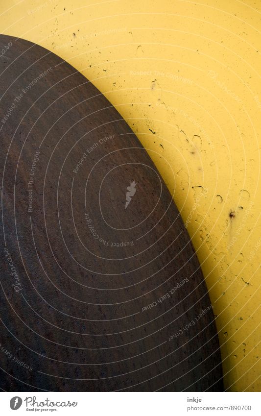 heavy equipment Construction site Craft (trade) Bulldozer Roll Metal Rust Arch Round Brown Yellow Transience Change Vaulting Colour photo Exterior shot Close-up