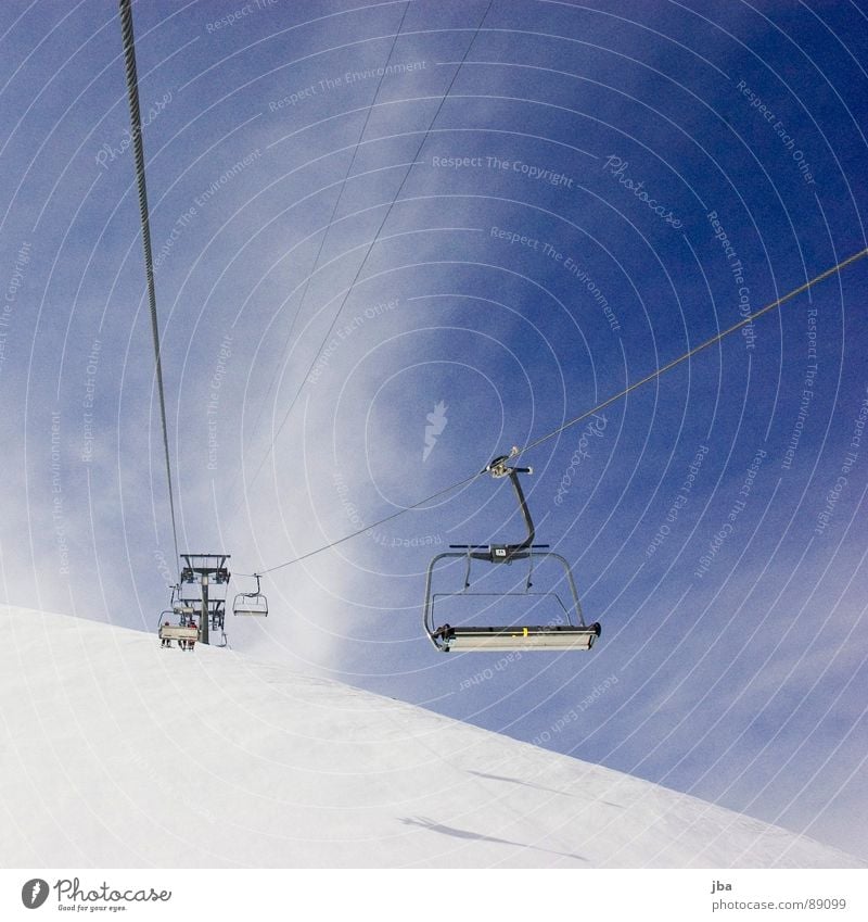 *Ascent* Chair lift Armchair Ski lift Winter Clouds Virgin snow Rope Far-off places Empty Hanger Diagonal Go up Driving Winter sports Mountain Snow Cable