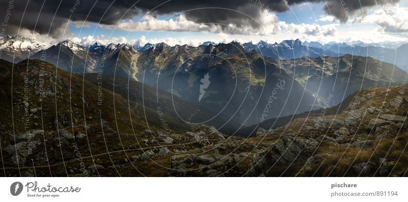 Zillertal Landscape Clouds Storm clouds Bad weather Mountain Peak Threat Dark Adventure Nature Zillertaler Alps Federal State of Tyrol Colour photo