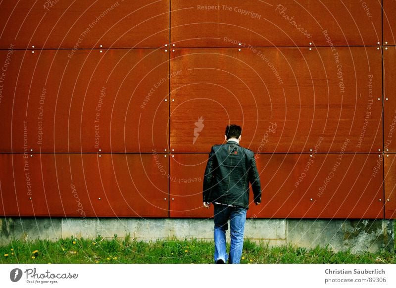 IN FRONT OF....... Grass Green Red Iron Concrete Rectangle Wall (building) Industry Metal Rust Copper Rivet Screw Dugout me Walking Sky Blue Beautiful weather