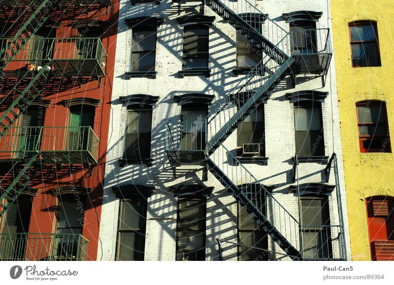 Safety and security House (Residential Structure) Wall (building) Multicoloured Fire ladder New York City Grid Backyard Moody Yellow Architecture Stairs